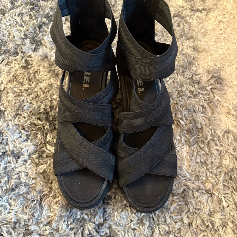 Sorel Black Strappy Wedge Sandals
